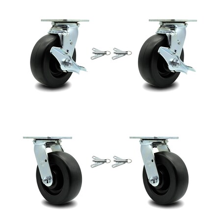 Service Caster 6 Inch Polyolefin Caster Set with Roller Bearings 4 Swivel Lock 2 Brake SCC SCC-30CS620-POR-TLB-BSL-2-BSL-2